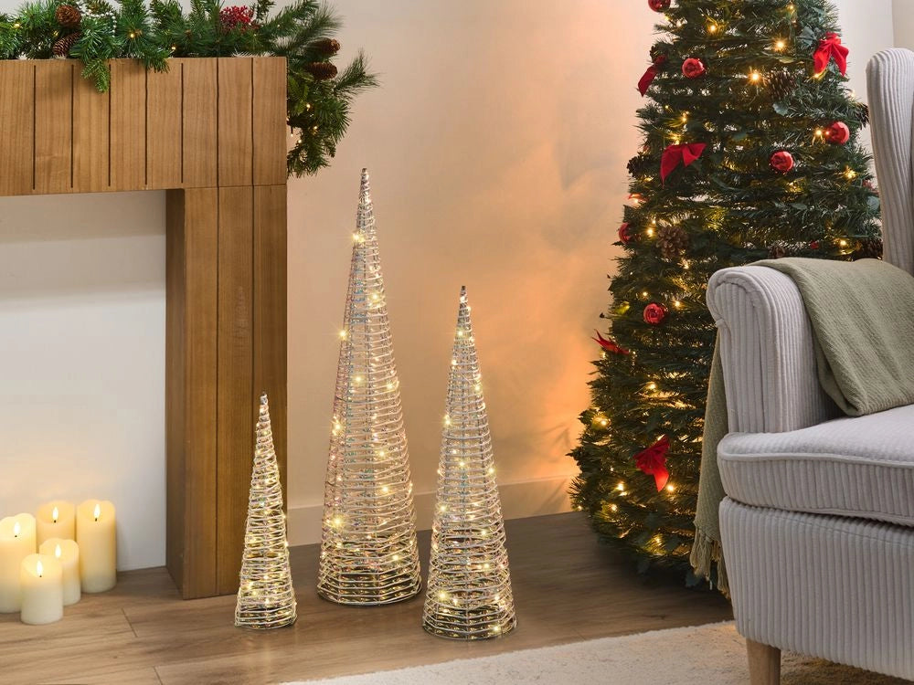 Set di 3 scatole regalo decorative natalizie con luci LED a forma di alberi bianco  Decorazioni natalizie per interni