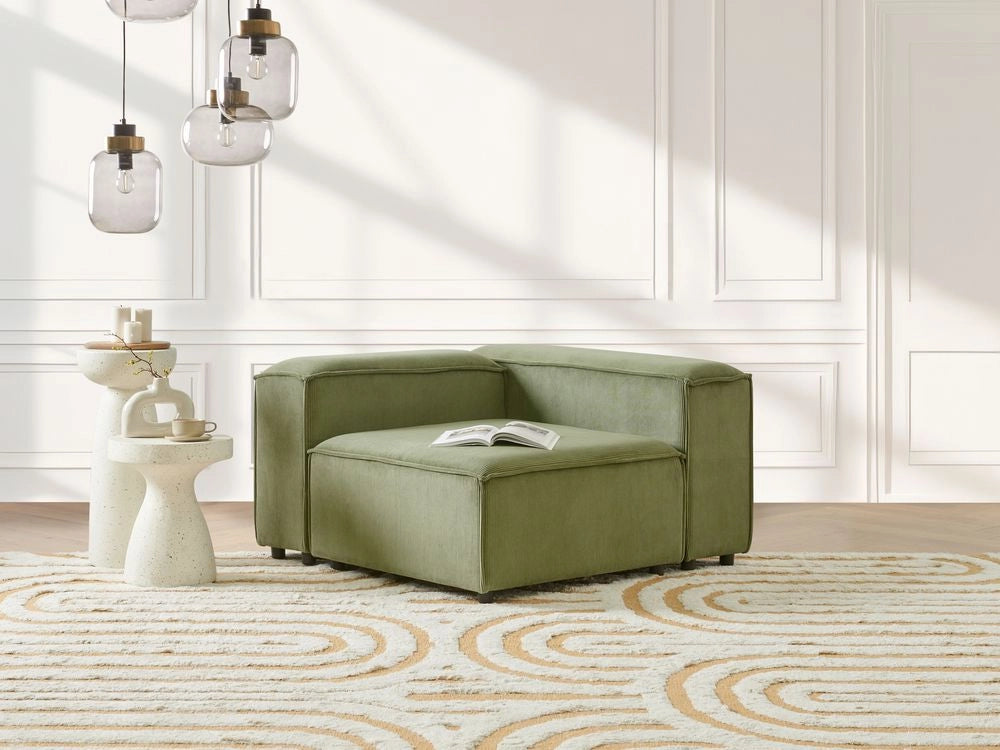 Divano angolare modulo 1 posto in velluto a coste in poliestere verde gambe nere rivestito a sinistra Soggiorno moderno