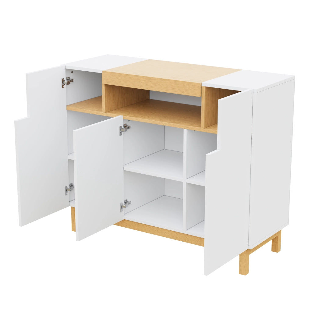 Credenza con 3 Ante e Vano Aperto; Stile Moderno; in Pannello Truciolare; Bianco; 120;5??42??96 cm