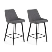 E-STYLO Sgabello da cucina in tessuto grigio scuro con gambe nere, imbottito con poggiapiedi, 50cm X 44cm H. 94cm.