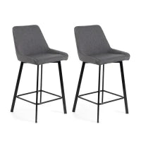E-STYLO Sgabello da cucina in tessuto grigio scuro con gambe nere, imbottito con poggiapiedi, 50cm X 44cm H. 94cm.