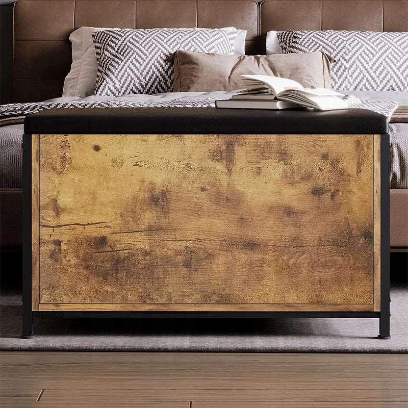 Cassapanca color bronzo per camera da letto, panca con seduta in stile rustico, capiente, 80 cm