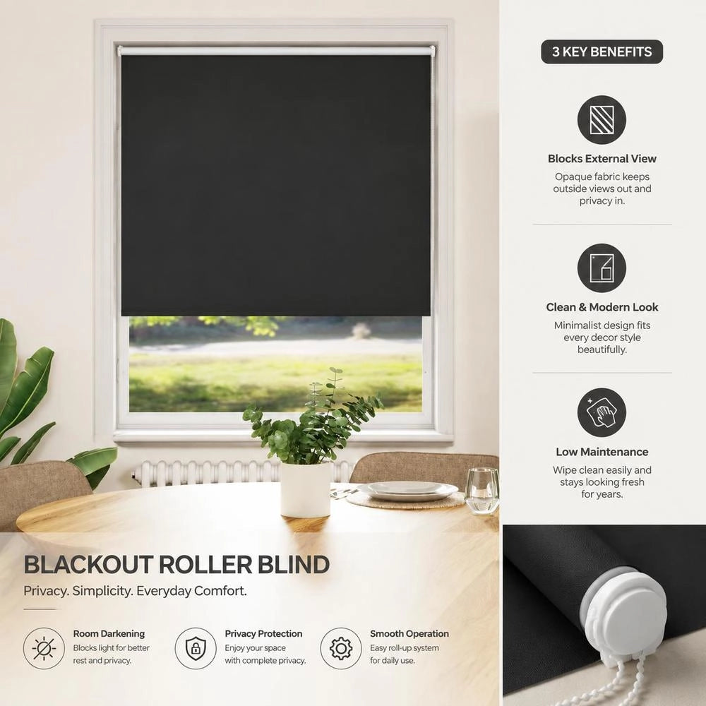 Blackout Roller Blind 80 X 175 Cm Black
