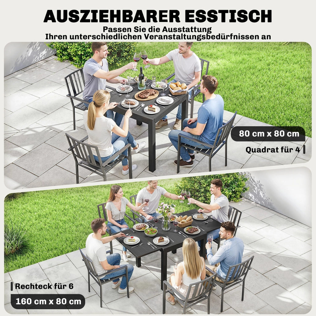 Tavolo da pranzo allungabile rettangolare ¨C zephmum ¨C Alluminio, 80/160x80 cm, 4-6 persone