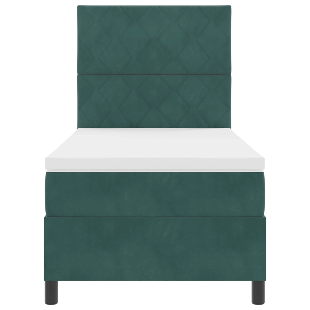 Letto Box Spring con Materasso Verde Scuro Singolo in Velluto