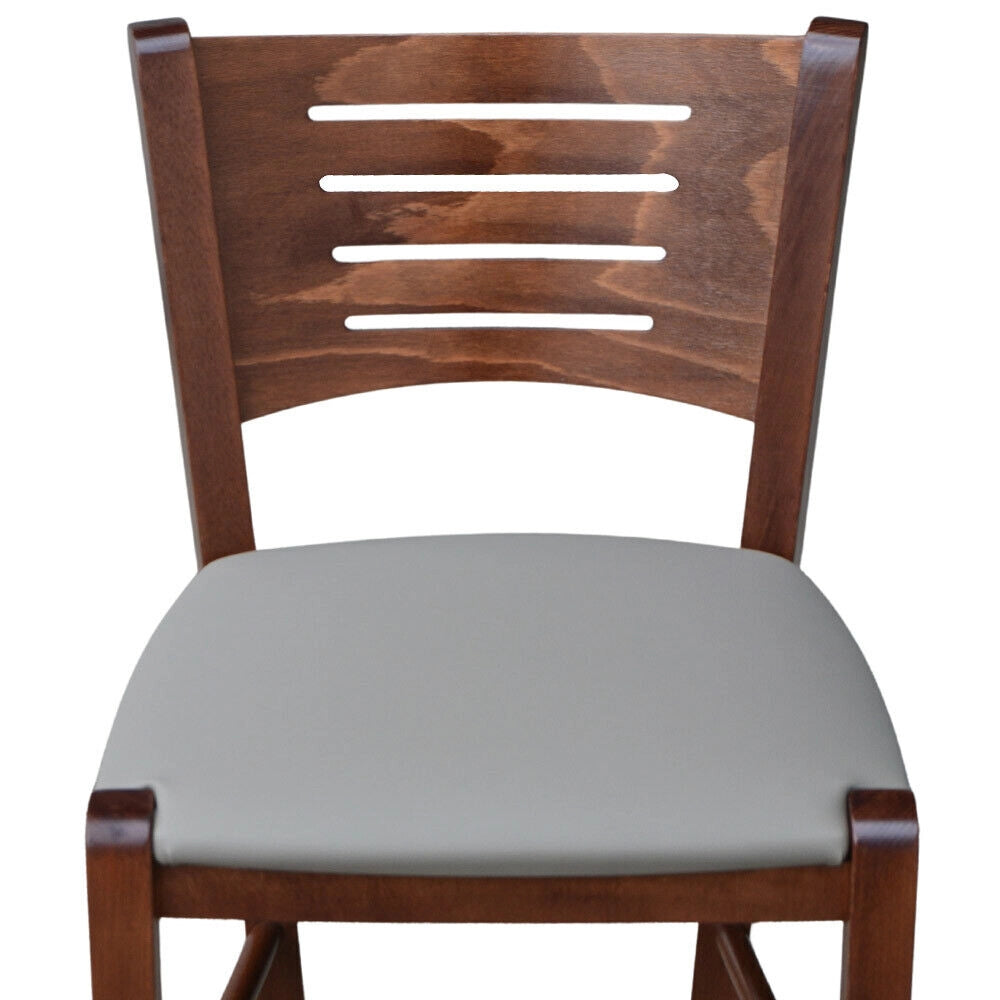 Sgabello alto verona in legno noce scuro h 73 seduta in ecopelle grigio tortora