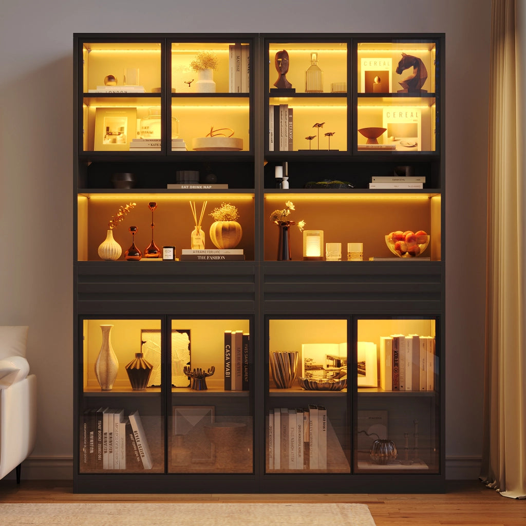 Vetrina con illuminazione LED controllabile tramite app in MDF nero