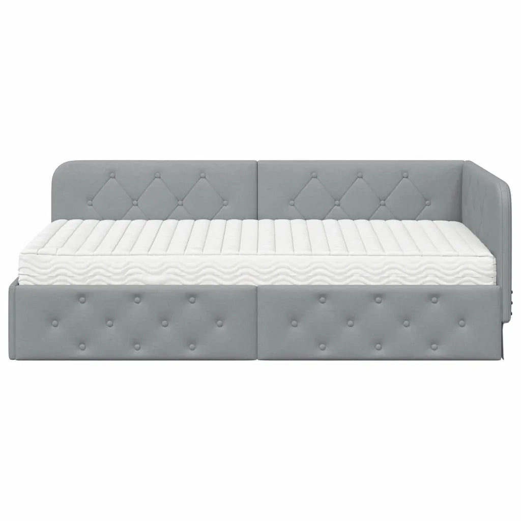 Cornice del letto ad angolo Grigio chiaro 90 x 200 cm Tessuto