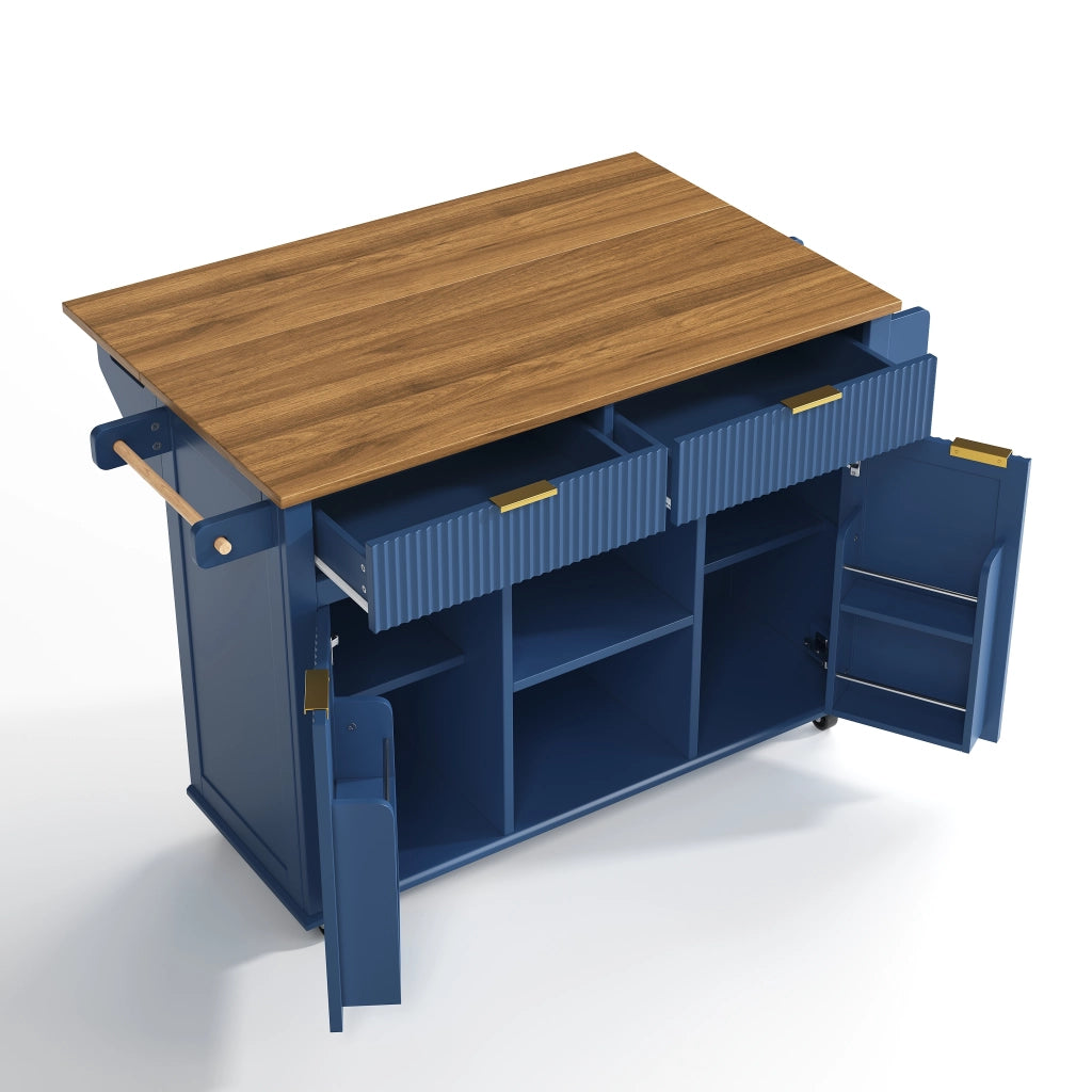 Carrello da cucina con 2 cassetti; 2 ante; ripiani laterali; porta asciugamani e piano ribaltabile per cucina