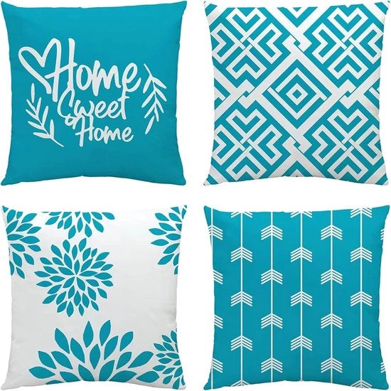 Set di Copricuscini morbidi da 4 - Blu Turquesa - 45x45 cm - Moderno e Decorativo