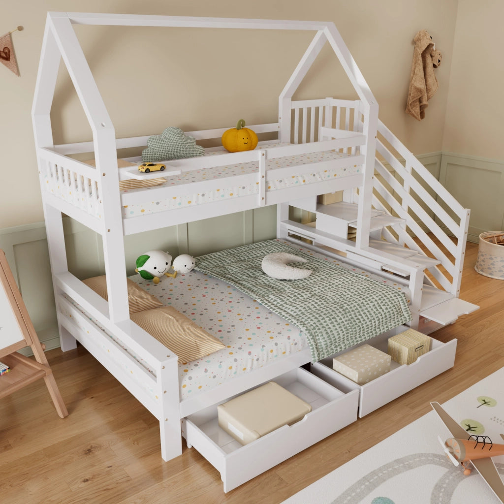 Letto a castello per bambini con scaletta contenitore e cassetti