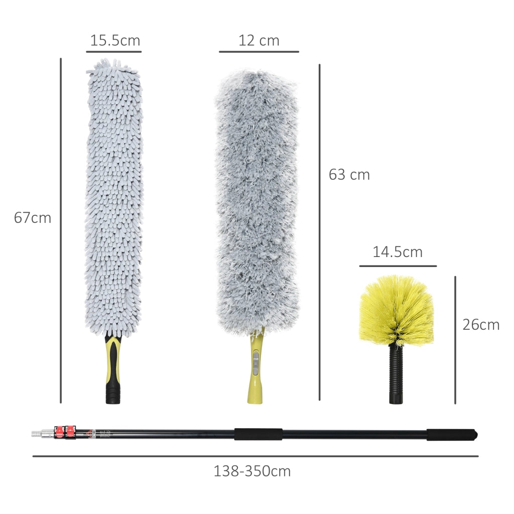 Kit Pulizia Casa e Ufficio ¨C zephmum ¨C Asta Allungabile, Spolverino Ragnatele, Microfibra, Ventilatore Soffitto, Giallo e Grigio
