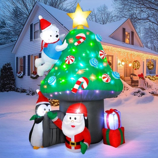 Padellone Opzionale da 7 FT Inflatabile per Albero di Natale Decorazioni Esterne Outdoor Decorazioni Inflabili Grandi per Giardino Vacanze Xmas Giardino Vacanze Riempito a Luce LED