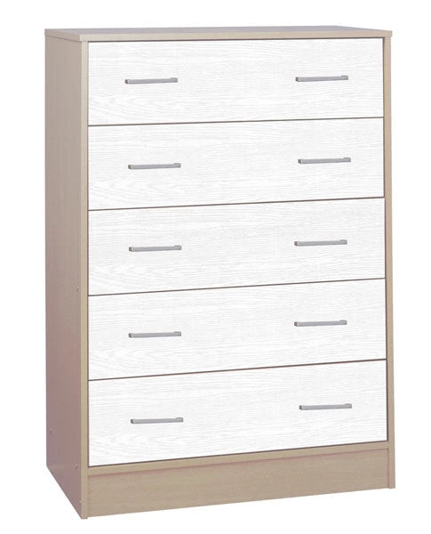 Cassettiera con 5 cassetti in rovere nordico e bianco alpes