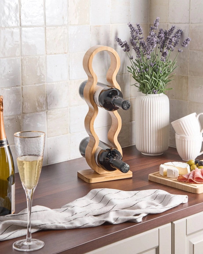 Portabottiglie in bambù marrone chiaro 15 x 10 x 41 cm Organizer per bottiglie in stile rustico per cucina, soggiorno e sala da pranzo