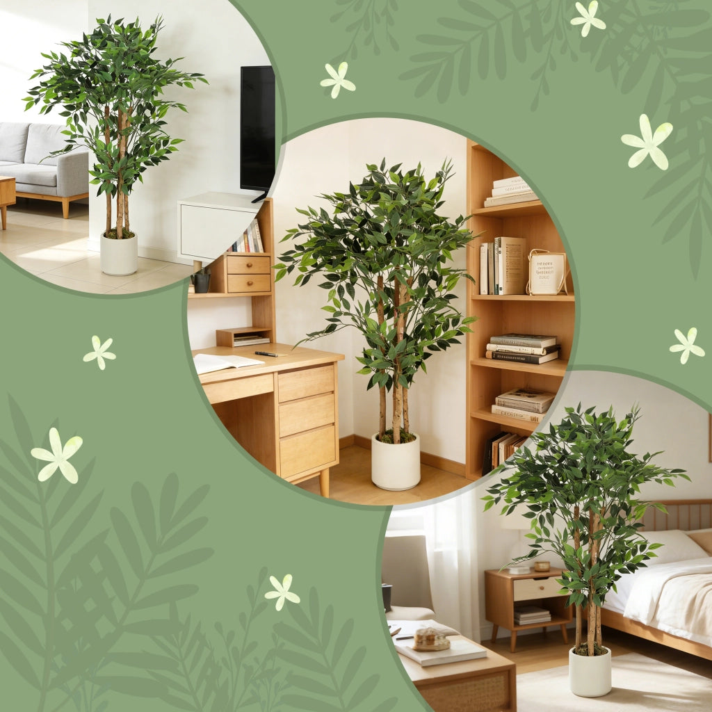 Pianta Artificiale Baniano in PEVA e Legno ¨C zephmum ¨C Verde, Vaso PP e Cemento, 55x55x120 cm