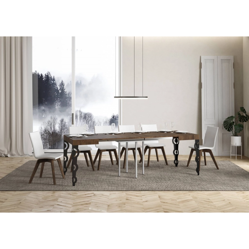 Tavolo allungabile 90x90/246 cm Karamay telaio Antracite - Noce