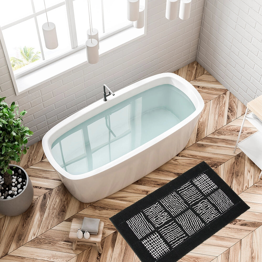Tappeto Scendiletto Camera Bagno 65x140 cm Shaggy Puro Cotone Assorbente Antiscivolo Nero