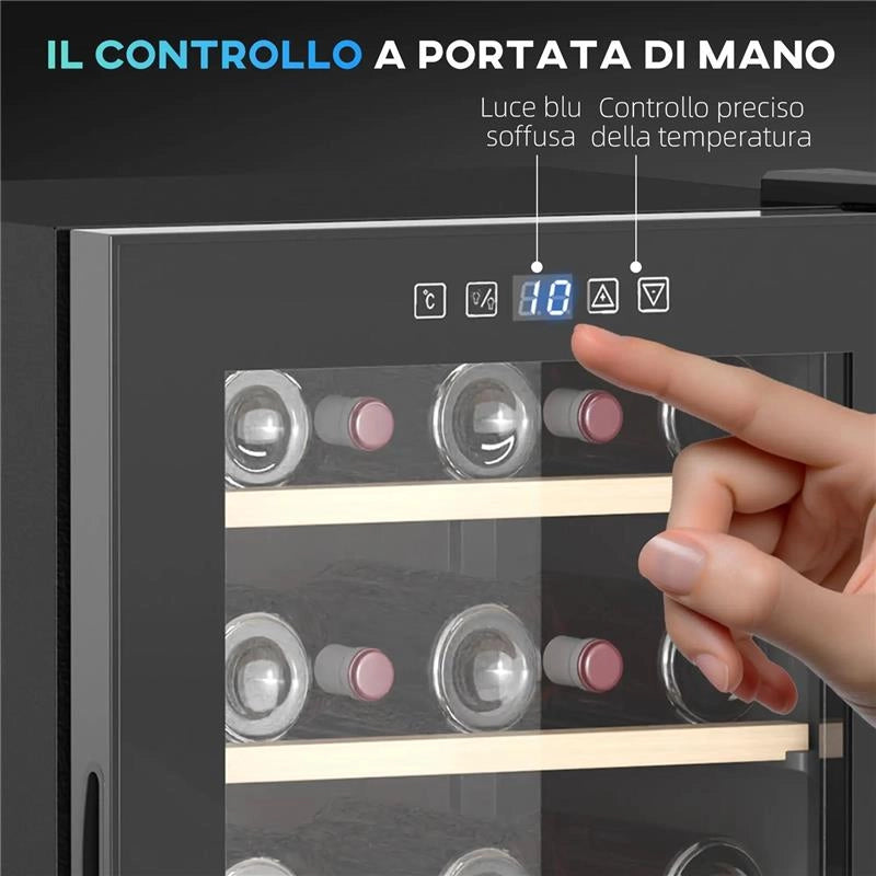 CANTINETTA VINO FRIGO PER 41 BOTTIGLIE CAPACITÀ 91L CONTROLLO TEMPERATURA E RIPIANI IN LEGNO NERO