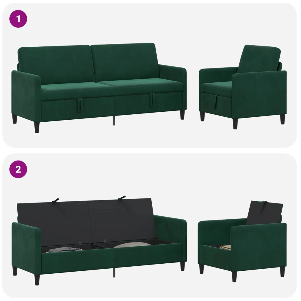 Set di Divani con Storage 2 pz Verde Scuro Poliestere 3429248