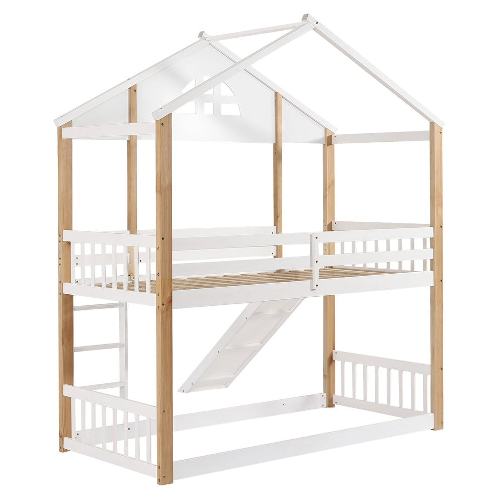 Letto a Castello con Scivolo e Finestre ¨C MINIMAL ¨C Massello Bianco 90x200