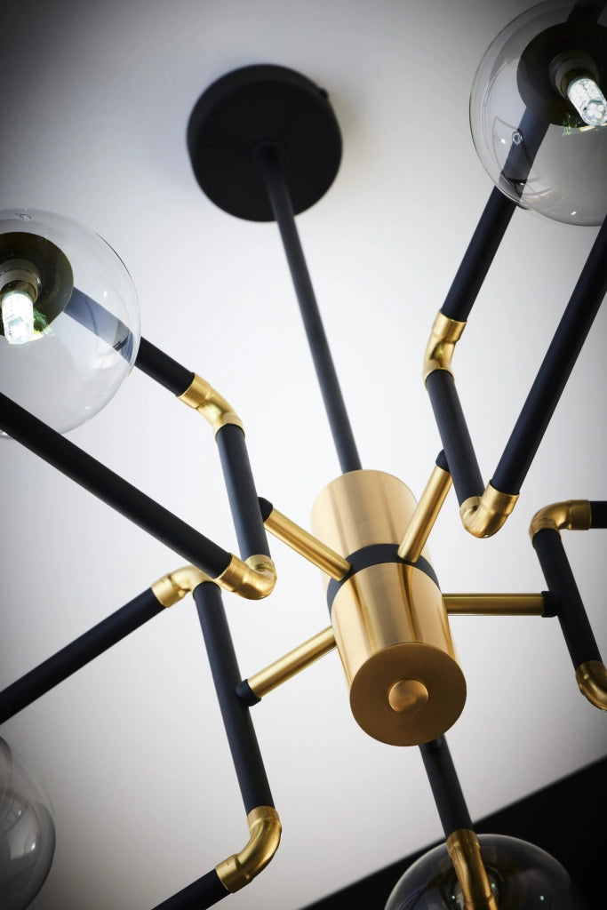 Lampadario moderno nero oro sfere vetro 5xG9 Jupiter