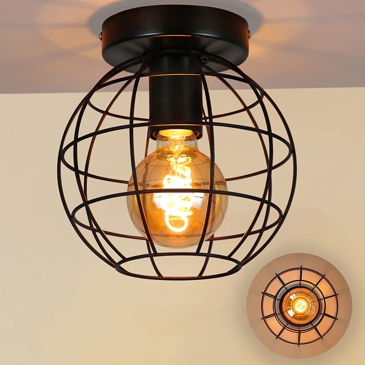 ZMH Lampada da soffitto metallo nero stile industriale retrò attacco E27 per corridoio cucina camera da letto soggiorno