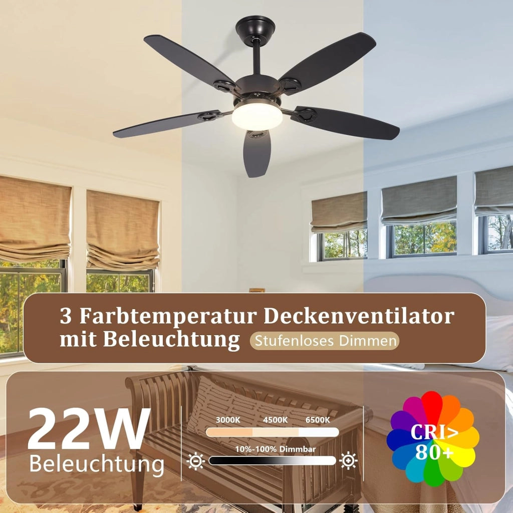 ZMH Ventilatore da Soffitto con Luce Funzionamento Silenzioso Pale a Doppia Faccia Luminosità Regolabile per Soggiorno