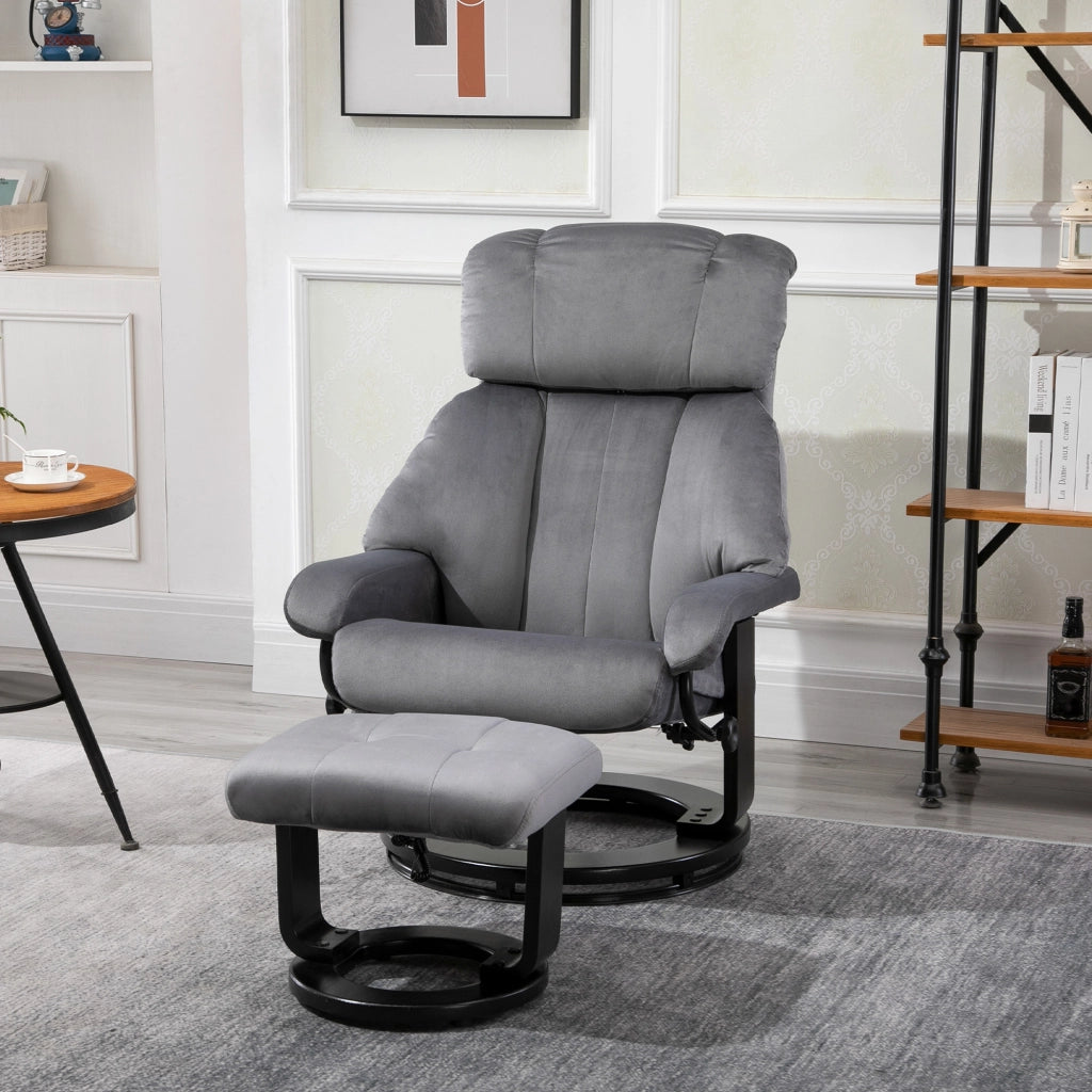 Poltrona Relax Massaggiante Girevole con Poggiapiedi ¨C zephmum ¨C Grigio, Velluto
