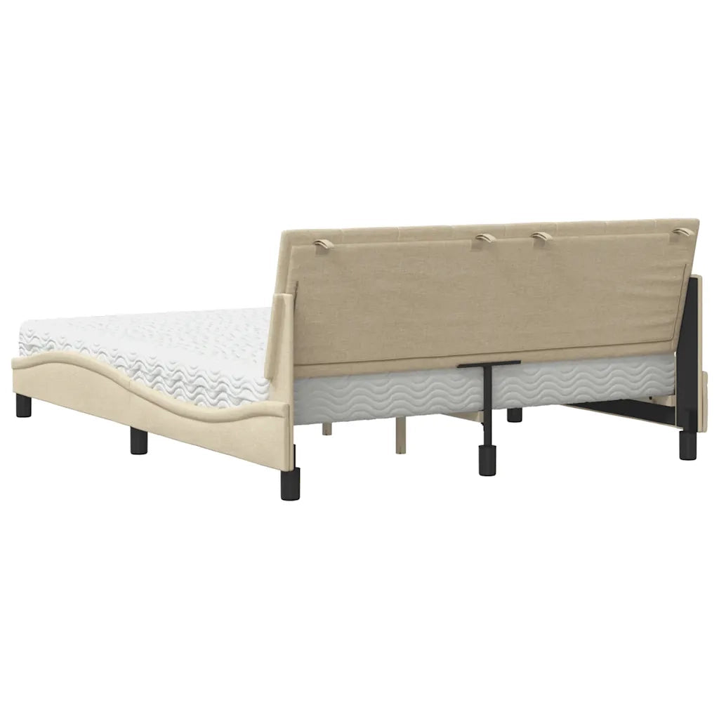 Letto con Materasso Hanko Crema 160x200 cm in Tessuto 3310543
