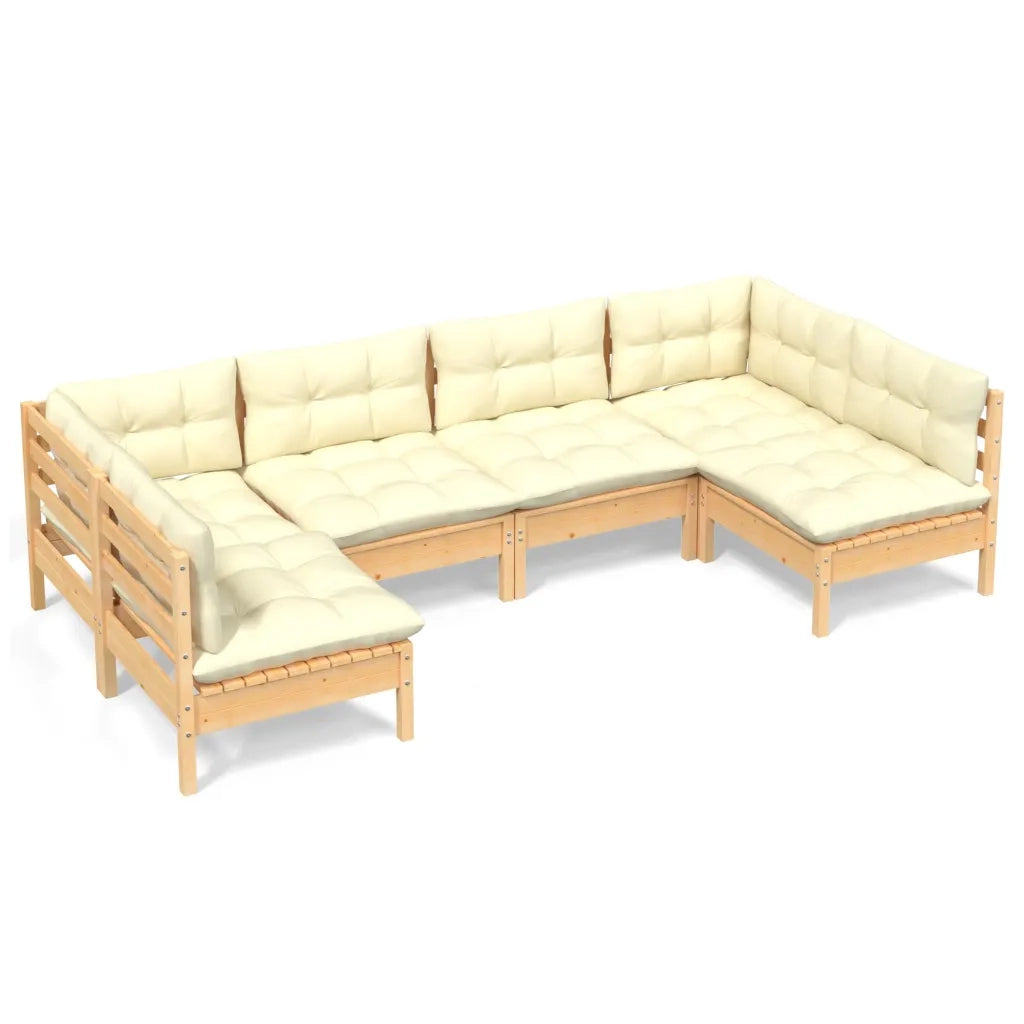 Set Divani da Giardino 6 pz con Cuscini Crema in Massello di Pino cod mxl 41394
