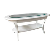 Tavolino classico ovale piano vetro shabby bianco l.110 p.60 h.48 - Mobili 2G