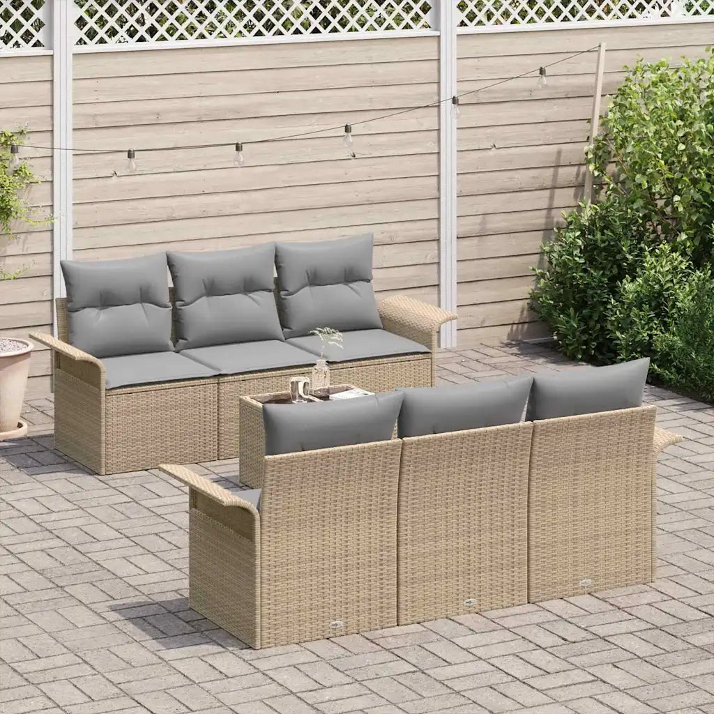 Set Divano da Giardino con cuscino 7 pcs Beige polyrattan
