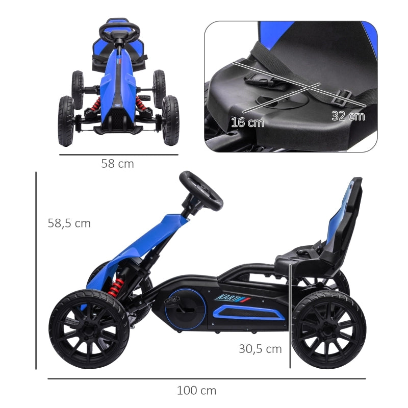 Go-kart a pedali con marcia avanti e indietro, per bambini dai 3 agli 8 anni, blu