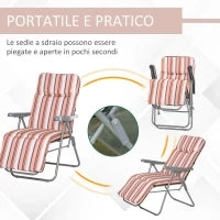 Sedia Sdraio per Esteri Set 2 Pezzi, Reclinabile 5 Posizioni con Cuscino, 60x75x102cm Grigio Arancione