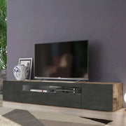 Mobile da soggiorno Porta Amore, Made in Italy, Supporto per Amore da salotto a 3 ante e ripiani, cm 200x40h37, Acero e Ardesia