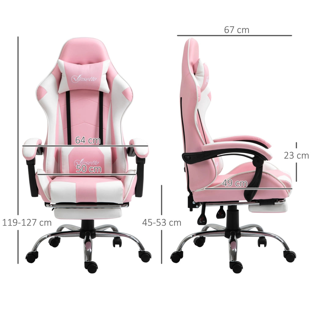 Sedia da gaming ergonomica rosa con poggiapiedi