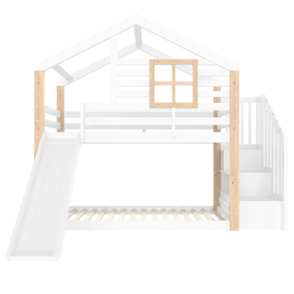 Letto a Castello per Bambini con Scivolo e Scala ¨C MINIMAL ¨C Legno Massello, Contenitore