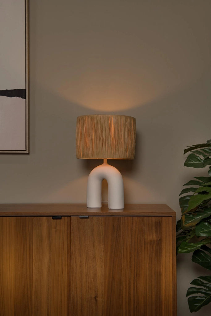 Lampada da tavolo RONDA rattan ceramica Lucide
