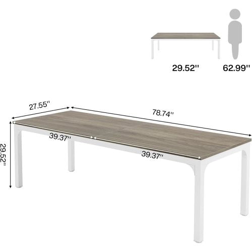 Scrivania lineare per 2 persone con ampia superficie, stile industriale, in legno e metallo, taupe e bianco, 200 × 70 × 75 cm