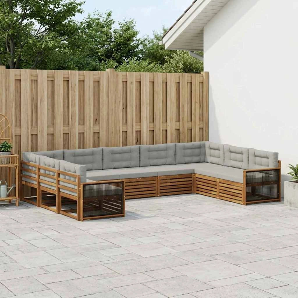 Set di divani da esterno 9 pz Naturale e Grigio Chiaro 3383834