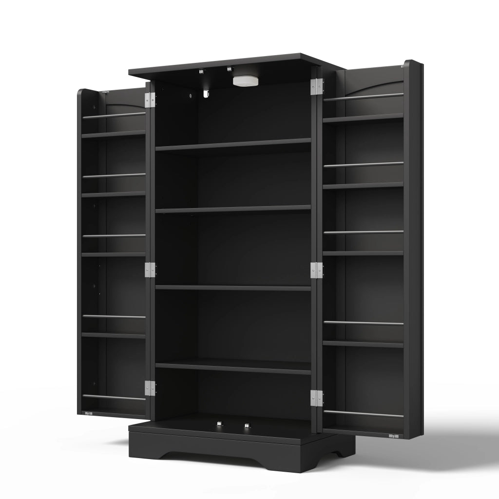Colonna da cucina con luce LED sensore, 2 ante e ripiano regolabile, per cucina, in MDF nero 120 × 60 × 40 cm
