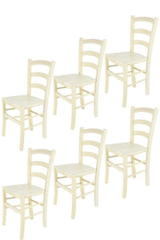 Set 6 Sedie Venice Tommychairs, robusta struttura in legno di faggio verniciata in anilina bianca e seduta in legno