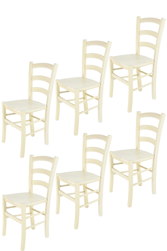 Set 6 Sedie Venice Tommychairs, robusta struttura in legno di faggio verniciata in anilina bianca e seduta in legno