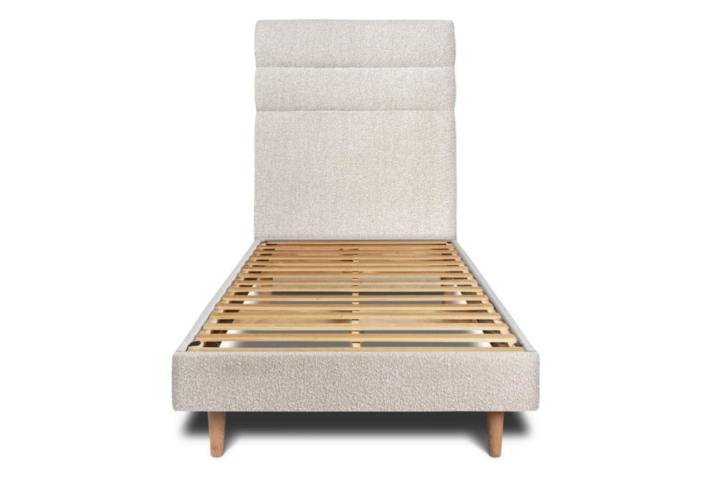Letto 90x190 cm con testiera in linea - tessuto bouclé