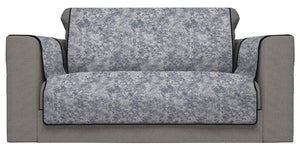 Copridivano con Copri Braccioli Seduta 230 cm in Poliestere e Cotone Blu Scuro