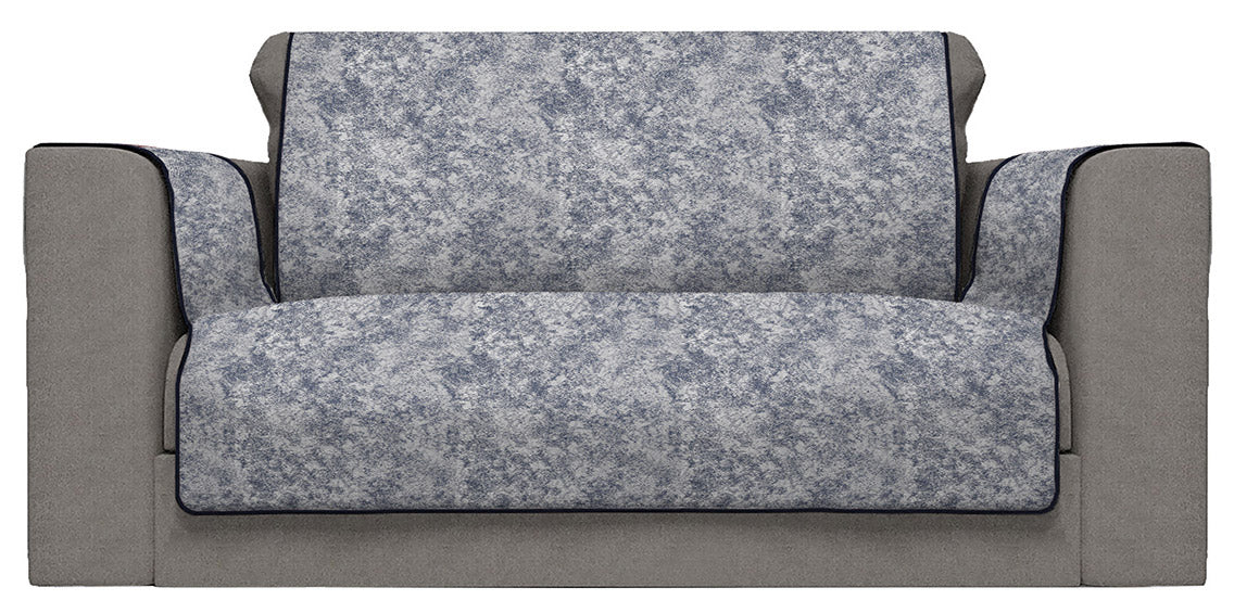 Copridivano con Copri Braccioli Seduta 125 cm in Poliestere e Cotone Blu Scuro