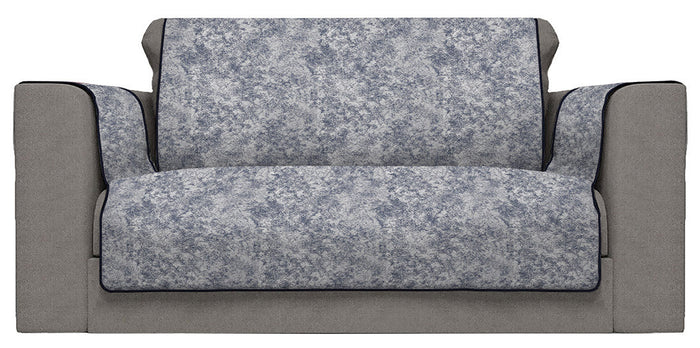 Copridivano con Copri Braccioli Seduta 125 cm in Poliestere e Cotone Blu Scuro