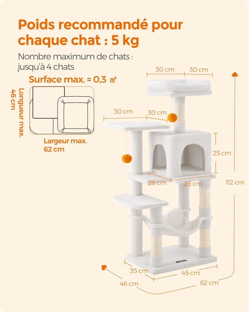 Albero per gatti amaca torre gioco 143 cm beige 12_0003850