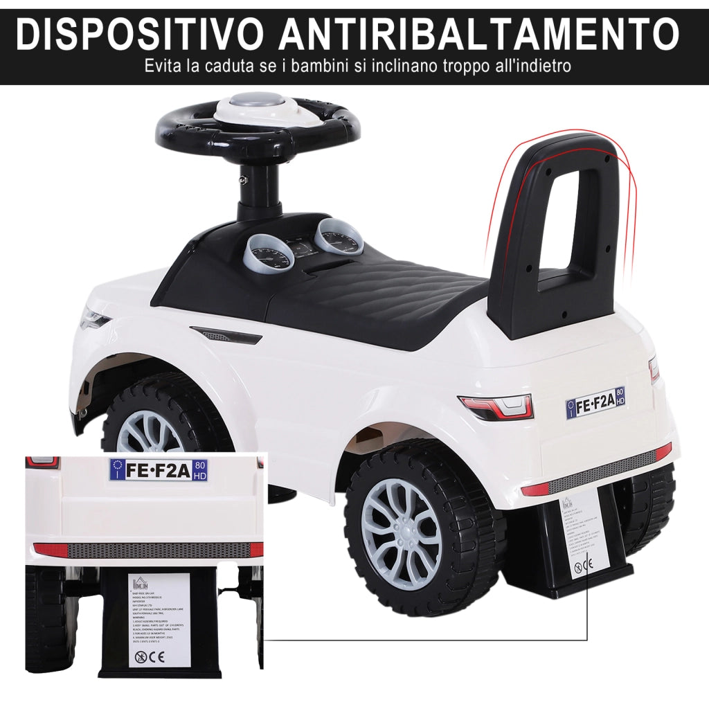EasyComfort Macchina Cavalcabile Giocattolo per Bambini 12-36 Mesi, Macchina a Spinta con Vano Contenitore e Schienale, Bianca